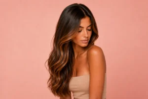 Cheveux lissés, brillants et visiblement plus soyeux après application du sérum Renaissance Hair K Paris.