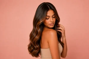 Chevelure brillante, souple et réparée après utilisation du shampoing Renaissance Hair K Paris pour cheveux abîmés, secs et sensibilisés.