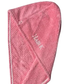 serviette microfibre reduction temps sechage hair k paris - Hair K Paris Serviette microfibre rose avec logo blanc pour réduire le temps de coiffage et préserver la brillance des cheveux.