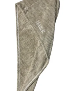 serviette qualite microfibre cheveux abimes hair k paris - Hair K Paris Serviette microfibre cheveux beige avec logo blanc Hair K Paris ultra absorbante anti-casse