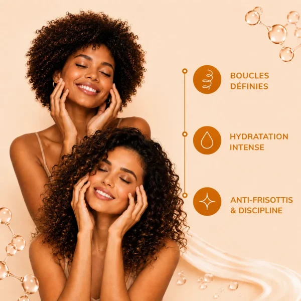 Routine Curl Hair K Paris pour cheveux bouclés. Boucles définies, hydratation intense, contrôle des frisottis et chevelure souple et brillante.