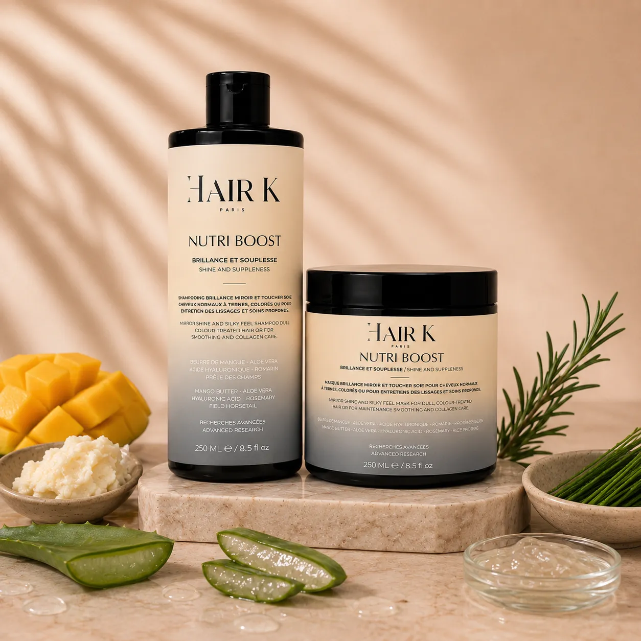 hair k paris routine capillaire brillance cheveux ternes - Hair K Paris Routine capillaire Hair K Paris pour cheveux ternes, colorés ou sensibilisés apportant brillance miroir, douceur et souplesse.