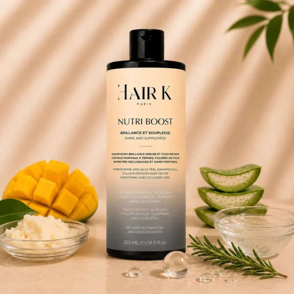 Shampoing Nutriboost Hair K Paris, soin nutritif pour cheveux secs, ternes et sensibilisés