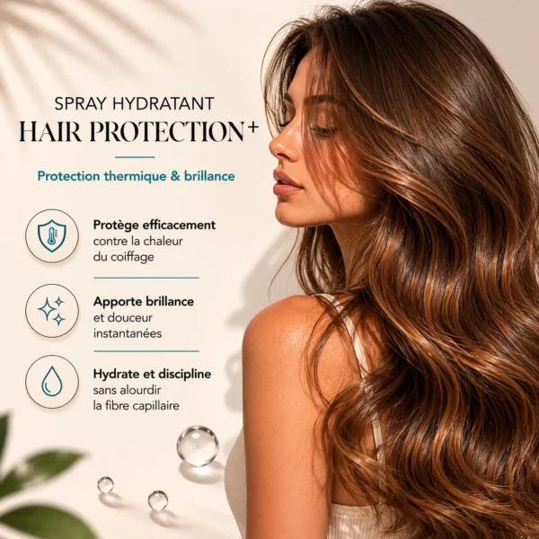 Résultat après utilisation du spray hydratant thermoprotecteur Hair K Paris avec cheveux plus doux, brillants, souples et protégés contre la chaleur et l’humidité.