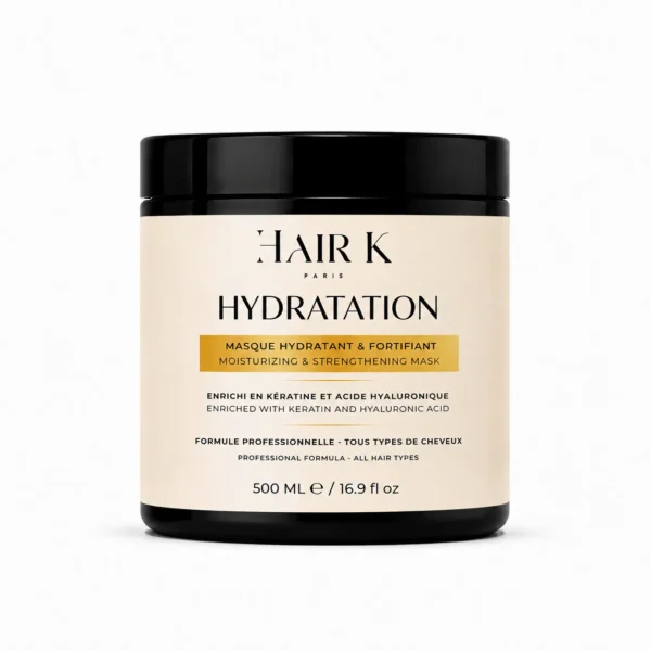 Masque Hydratation Hair K Paris pour cheveux déshydratés et ternes à la kératine et aloe vera pour hydratation intense et cheveux brillants