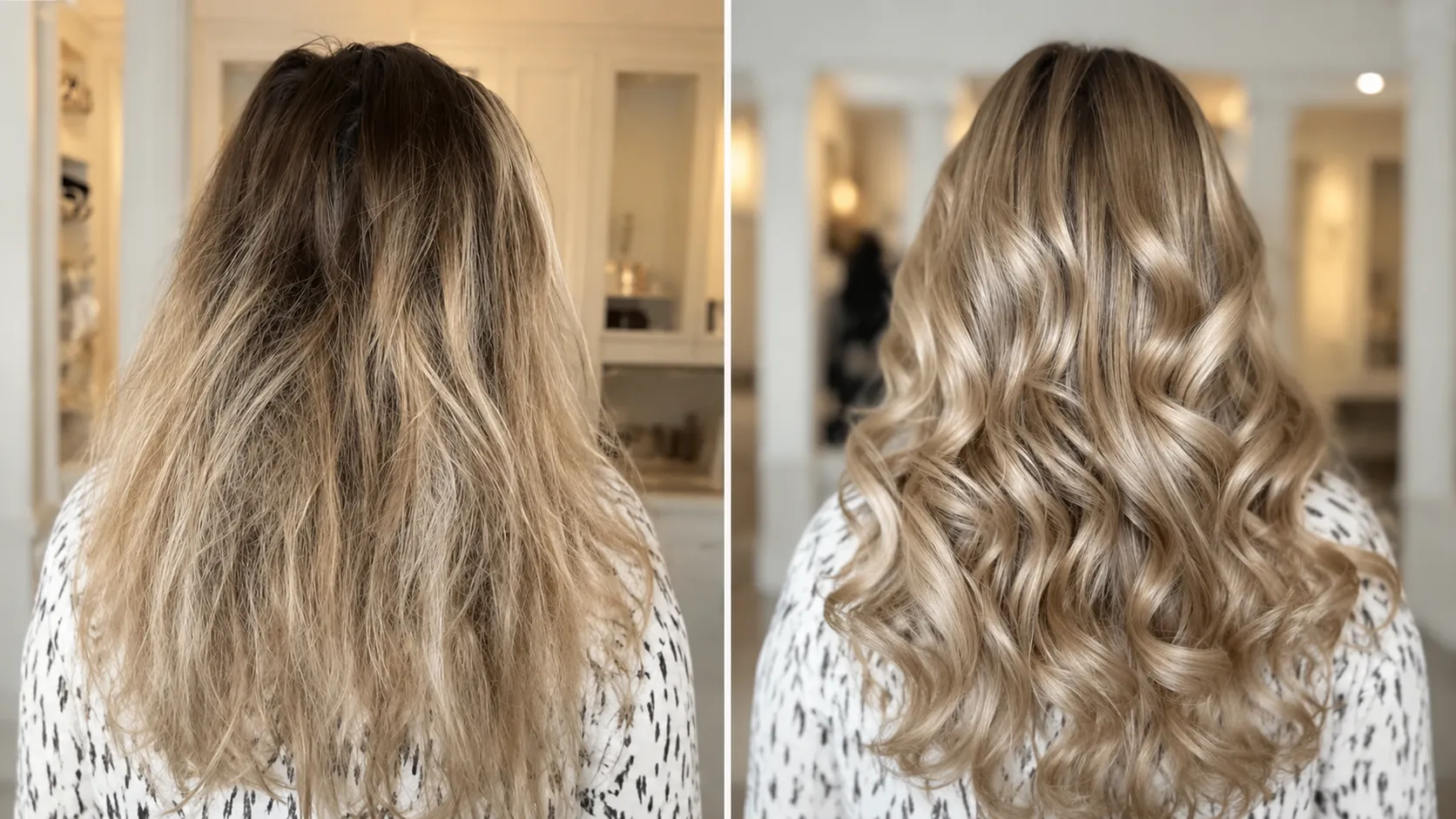 Cheveux plus doux, brillants et visiblement réparés après la routine Renaissance Hair K Paris