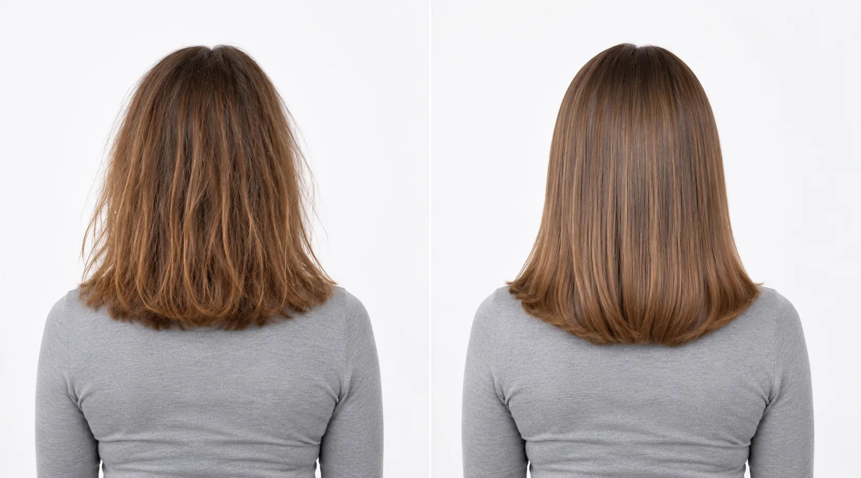 Résultat avant après de la routine NutriBoost sur des cheveux secs et déshydratés